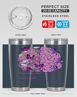 Floral Brain I Will Never Forget tumbler featuring a vibrant floral design, available in 20oz and 30oz sizes, made of stainless steel.
