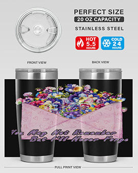 Floral Butterfly Alzheimer's Awareness Tumbler showcasing vibrant floral design and stainless steel construction.