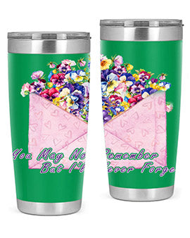 Floral Butterfly Alzheimer's Awareness Tumbler showcasing vibrant floral design and stainless steel construction.