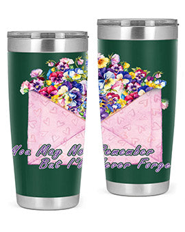 Floral Butterfly Alzheimer's Awareness Tumbler showcasing vibrant floral design and stainless steel construction.