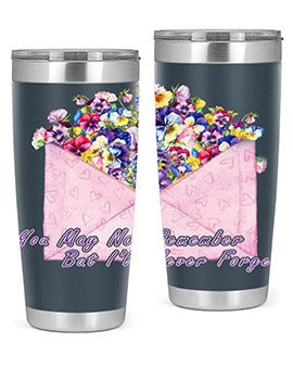 Floral Butterfly Alzheimer's Awareness Tumbler showcasing vibrant floral design and stainless steel construction.