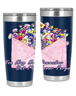 Floral Butterfly Alzheimer's Awareness Tumbler showcasing vibrant floral design and stainless steel construction.