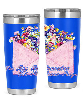 Floral Butterfly Alzheimer's Awareness Tumbler showcasing vibrant floral design and stainless steel construction.