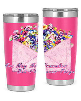 Floral Butterfly Alzheimer's Awareness Tumbler showcasing vibrant floral design and stainless steel construction.