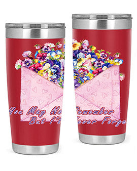 Floral Butterfly Alzheimer's Awareness Tumbler showcasing vibrant floral design and stainless steel construction.