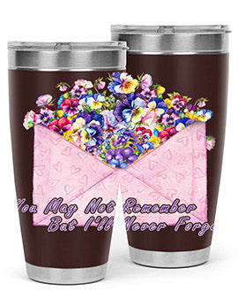Floral Butterfly Alzheimer's Awareness Tumbler showcasing vibrant floral design and stainless steel construction.