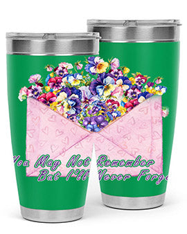 Floral Butterfly Alzheimer's Awareness Tumbler showcasing vibrant floral design and stainless steel construction.