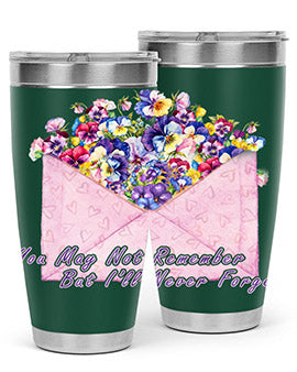 Floral Butterfly Alzheimer's Awareness Tumbler showcasing vibrant floral design and stainless steel construction.
