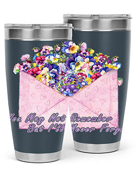 Floral Butterfly Alzheimer's Awareness Tumbler showcasing vibrant floral design and stainless steel construction.