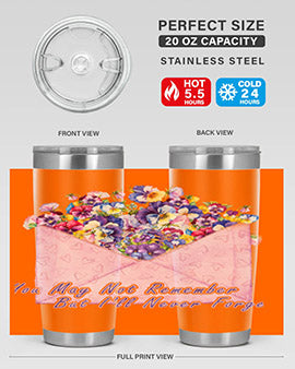 Floral Butterfly Alzheimer's Awareness Tumbler showcasing vibrant floral design and stainless steel construction.