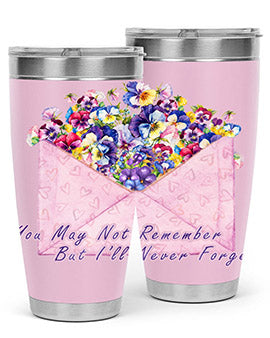 Floral Butterfly Alzheimer's Awareness Tumbler showcasing vibrant floral design and stainless steel construction.