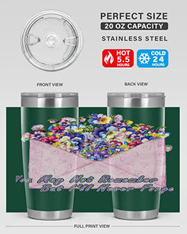 Floral Butterfly Alzheimer's Awareness Tumbler showcasing vibrant floral design and stainless steel construction.