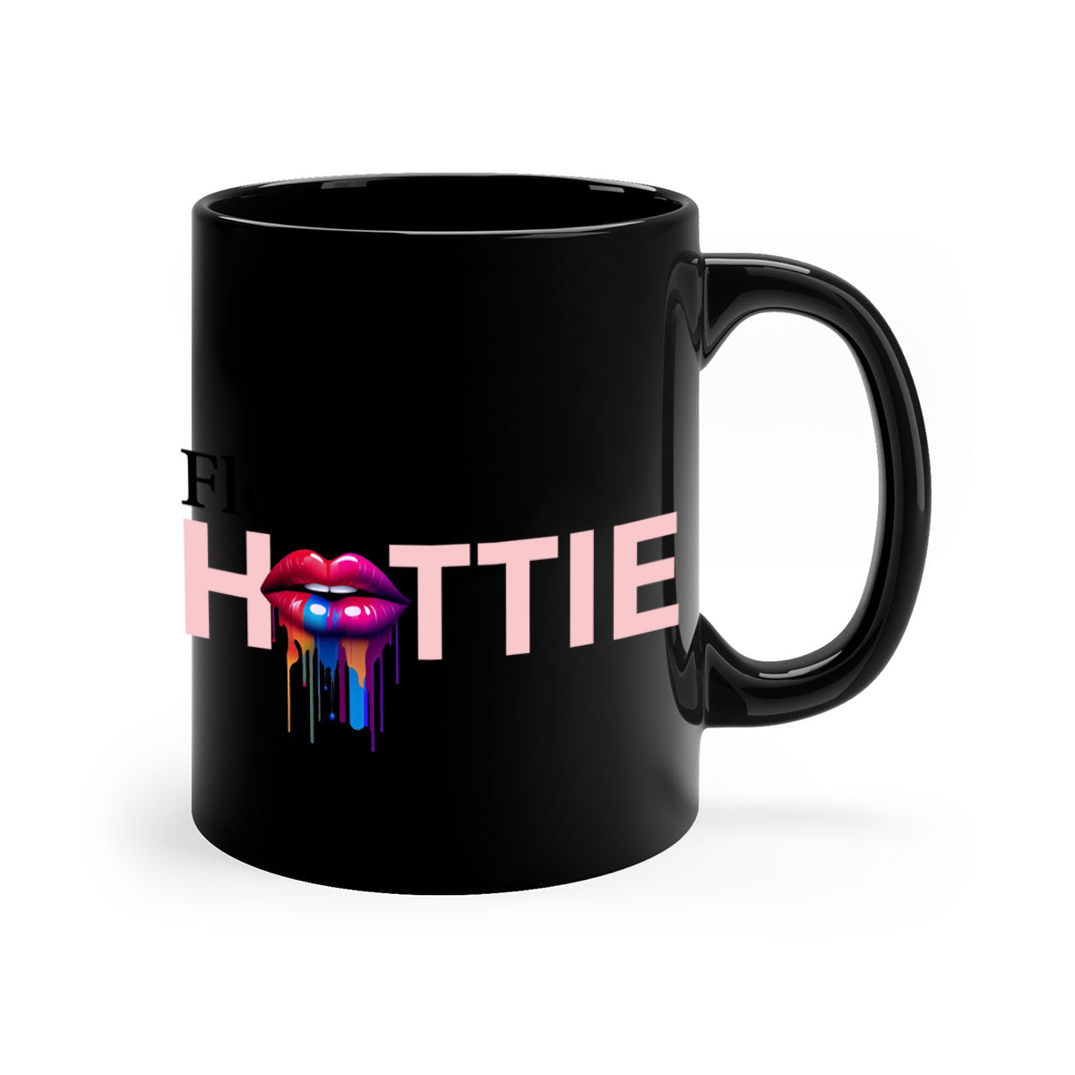 Florida Hottie Mug with dripping lips design, featuring a glossy finish and colorful handle, available in multiple sizes.
