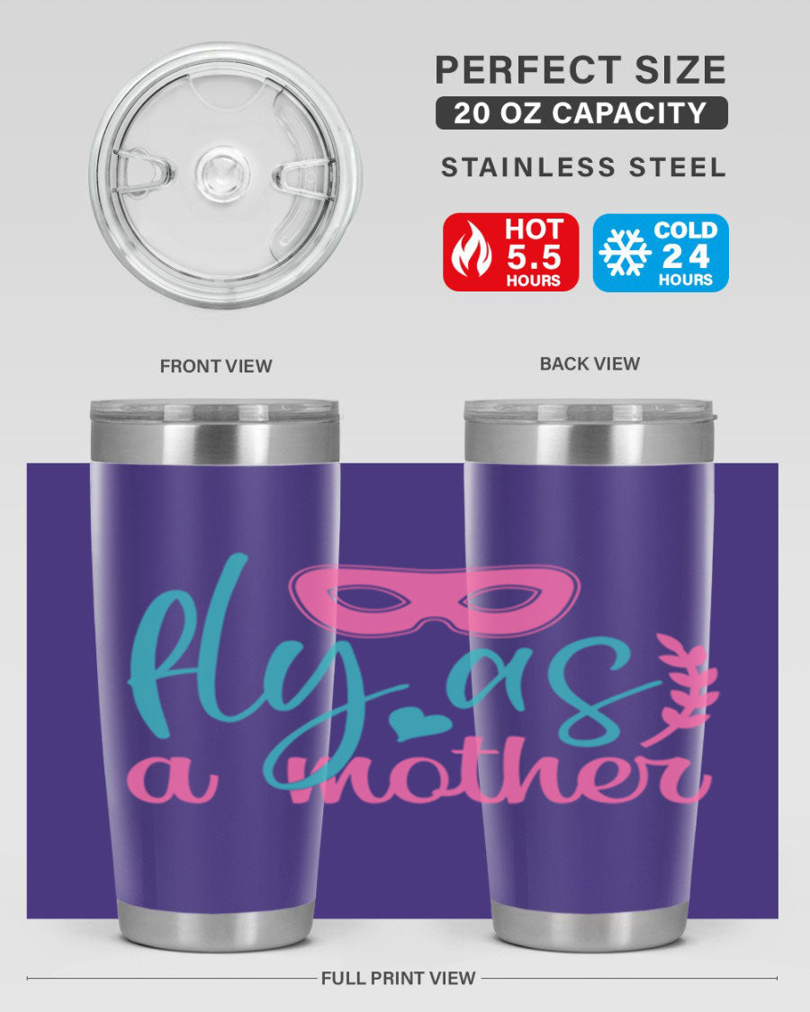 Fly as a Mother 346# Tumbler in stainless steel with a stylish design, perfect for keeping drinks hot or cold.
