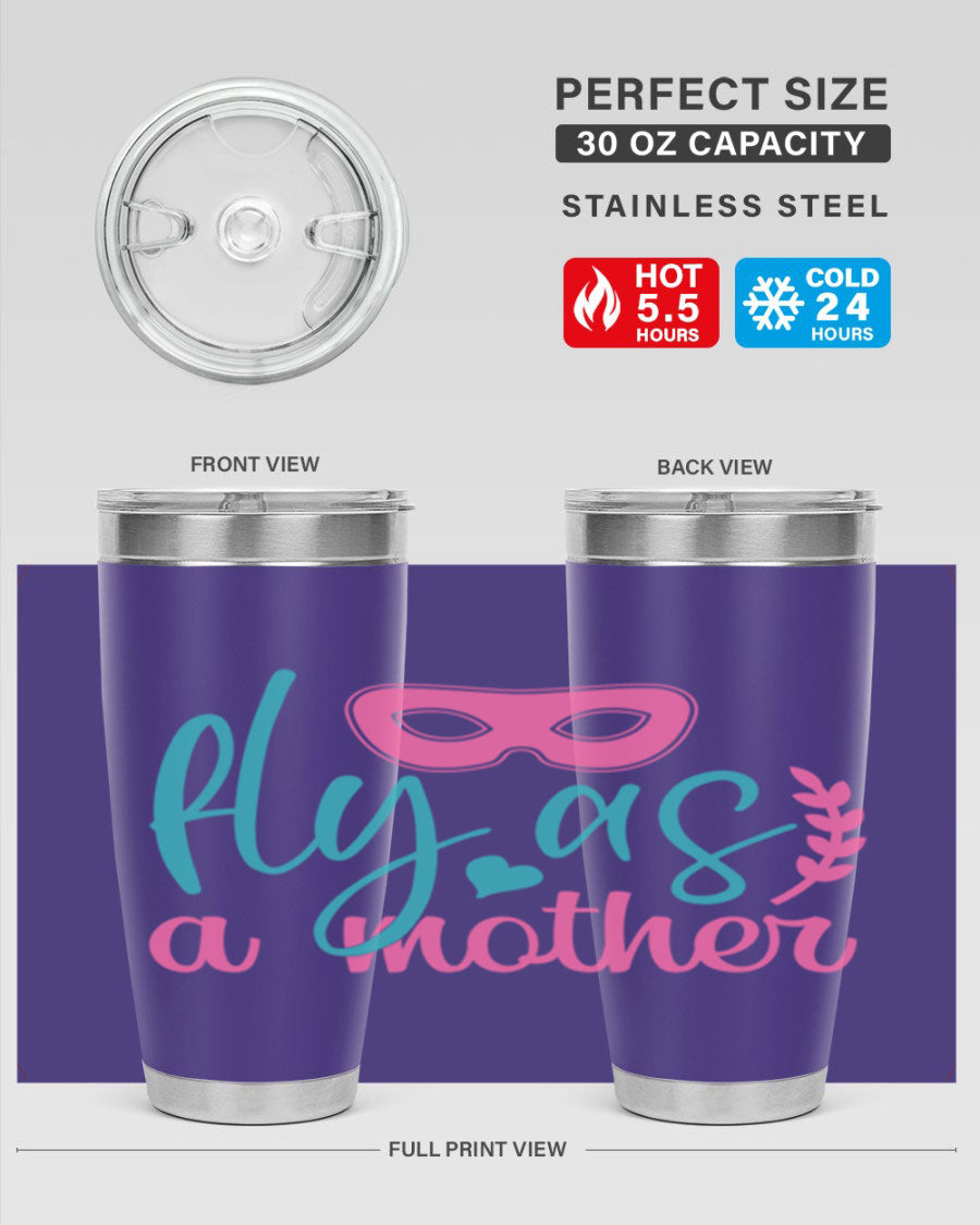 Fly as a Mother 346# Tumbler in stainless steel with a stylish design, perfect for keeping drinks hot or cold.