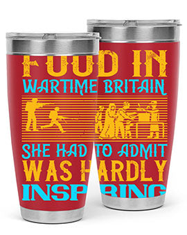 Food in Wartime Britain tumbler showcasing double wall vacuum stainless steel design with copper lining and drink-thru lid.