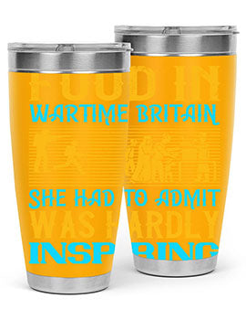 Food in Wartime Britain tumbler showcasing double wall vacuum stainless steel design with copper lining and drink-thru lid.