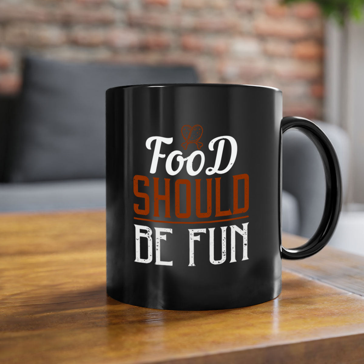 Food Should Be Fun 38# Mug with colorful handle and glossy finish, available in multiple colors and sizes.