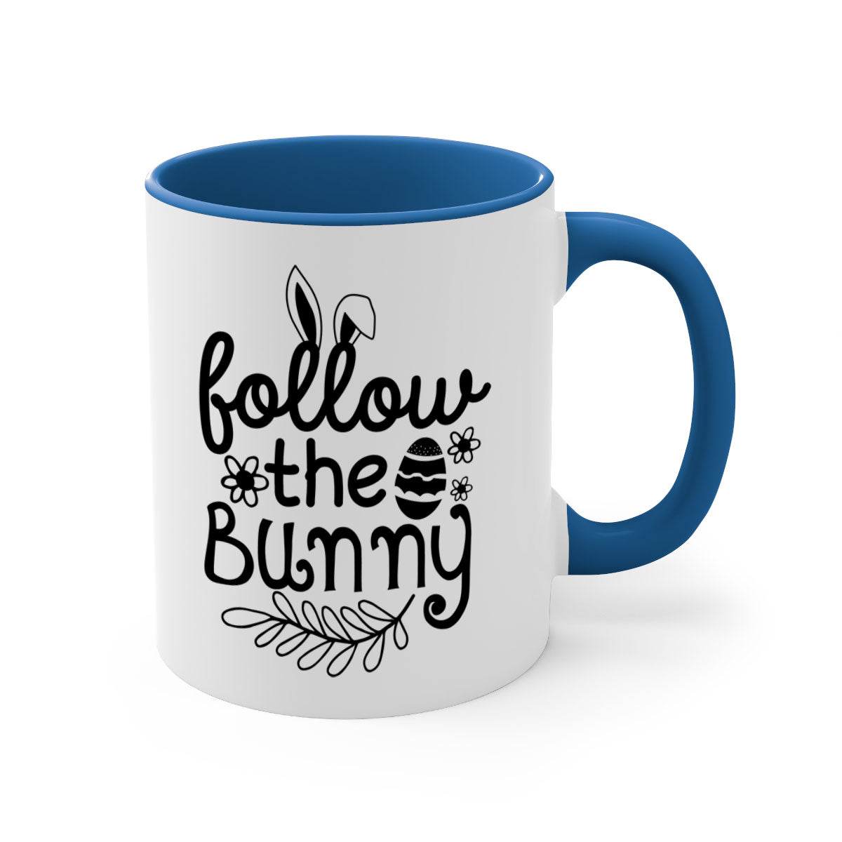 Follow the Bunny 142# Mug featuring a two-tone design with a colored handle and glossy finish, available in multiple colors.