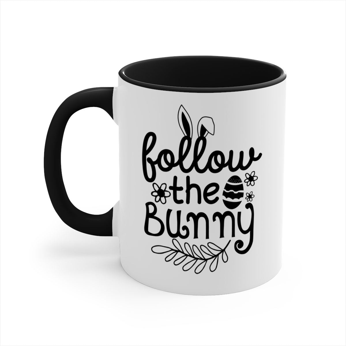 Follow the Bunny 142# Mug featuring a two-tone design with a colored handle and glossy finish, available in multiple colors.
