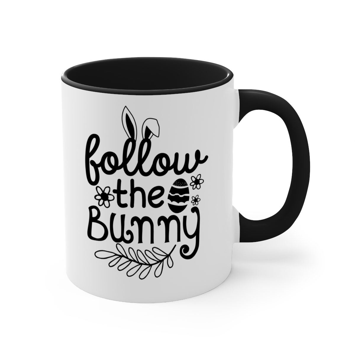 Follow the Bunny 142# Mug featuring a two-tone design with a colored handle and glossy finish, available in multiple colors.