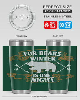 For Bears, Winter is One Night 53# Tumbler in stainless steel with a drink-thru lid, showcasing its sleek design and insulation features.