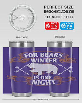 For Bears, Winter is One Night 53# Tumbler in stainless steel with a drink-thru lid, showcasing its sleek design and insulation features.