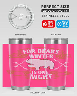 For Bears, Winter is One Night 53# Tumbler in stainless steel with a drink-thru lid, showcasing its sleek design and insulation features.