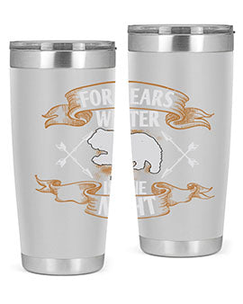 For Bears, Winter is One Night 53# Tumbler in stainless steel with a drink-thru lid, showcasing its sleek design and insulation features.