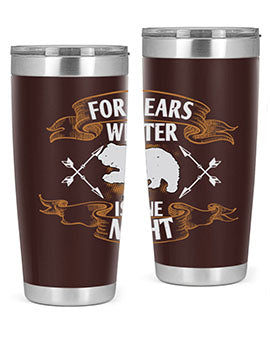 For Bears, Winter is One Night 53# Tumbler in stainless steel with a drink-thru lid, showcasing its sleek design and insulation features.