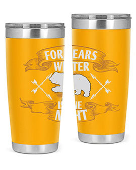 For Bears, Winter is One Night 53# Tumbler in stainless steel with a drink-thru lid, showcasing its sleek design and insulation features.