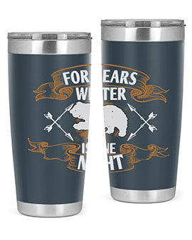 For Bears, Winter is One Night 53# Tumbler in stainless steel with a drink-thru lid, showcasing its sleek design and insulation features.