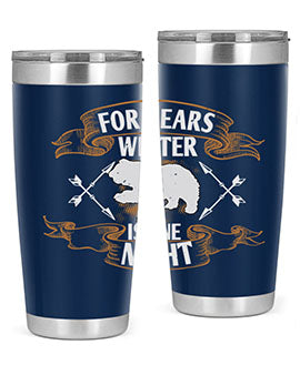 For Bears, Winter is One Night 53# Tumbler in stainless steel with a drink-thru lid, showcasing its sleek design and insulation features.