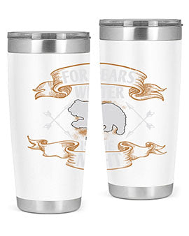 For Bears, Winter is One Night 53# Tumbler in stainless steel with a drink-thru lid, showcasing its sleek design and insulation features.