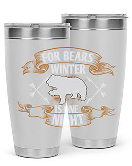 For Bears, Winter is One Night 53# Tumbler in stainless steel with a drink-thru lid, showcasing its sleek design and insulation features.
