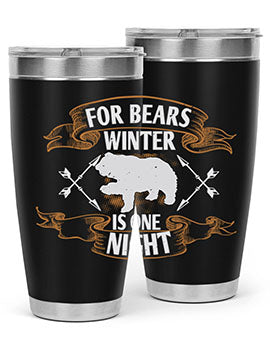 For Bears, Winter is One Night 53# Tumbler in stainless steel with a drink-thru lid, showcasing its sleek design and insulation features.