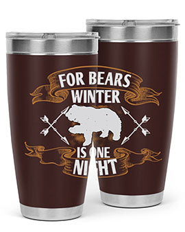 For Bears, Winter is One Night 53# Tumbler in stainless steel with a drink-thru lid, showcasing its sleek design and insulation features.