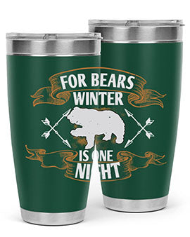 For Bears, Winter is One Night 53# Tumbler in stainless steel with a drink-thru lid, showcasing its sleek design and insulation features.