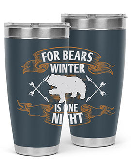 For Bears, Winter is One Night 53# Tumbler in stainless steel with a drink-thru lid, showcasing its sleek design and insulation features.