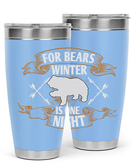 For Bears, Winter is One Night 53# Tumbler in stainless steel with a drink-thru lid, showcasing its sleek design and insulation features.