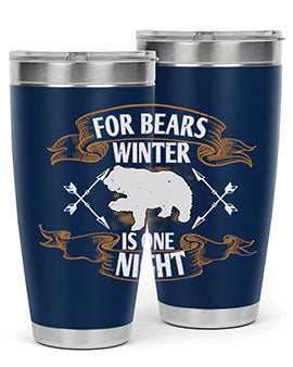 For Bears, Winter is One Night 53# Tumbler in stainless steel with a drink-thru lid, showcasing its sleek design and insulation features.