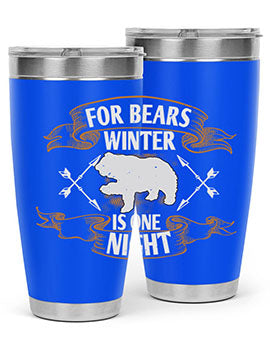 For Bears, Winter is One Night 53# Tumbler in stainless steel with a drink-thru lid, showcasing its sleek design and insulation features.