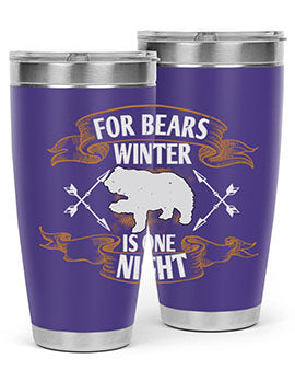 For Bears, Winter is One Night 53# Tumbler in stainless steel with a drink-thru lid, showcasing its sleek design and insulation features.