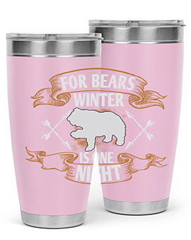 For Bears, Winter is One Night 53# Tumbler in stainless steel with a drink-thru lid, showcasing its sleek design and insulation features.
