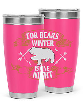 For Bears, Winter is One Night 53# Tumbler in stainless steel with a drink-thru lid, showcasing its sleek design and insulation features.