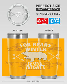 For Bears, Winter is One Night 53# Tumbler in stainless steel with a drink-thru lid, showcasing its sleek design and insulation features.