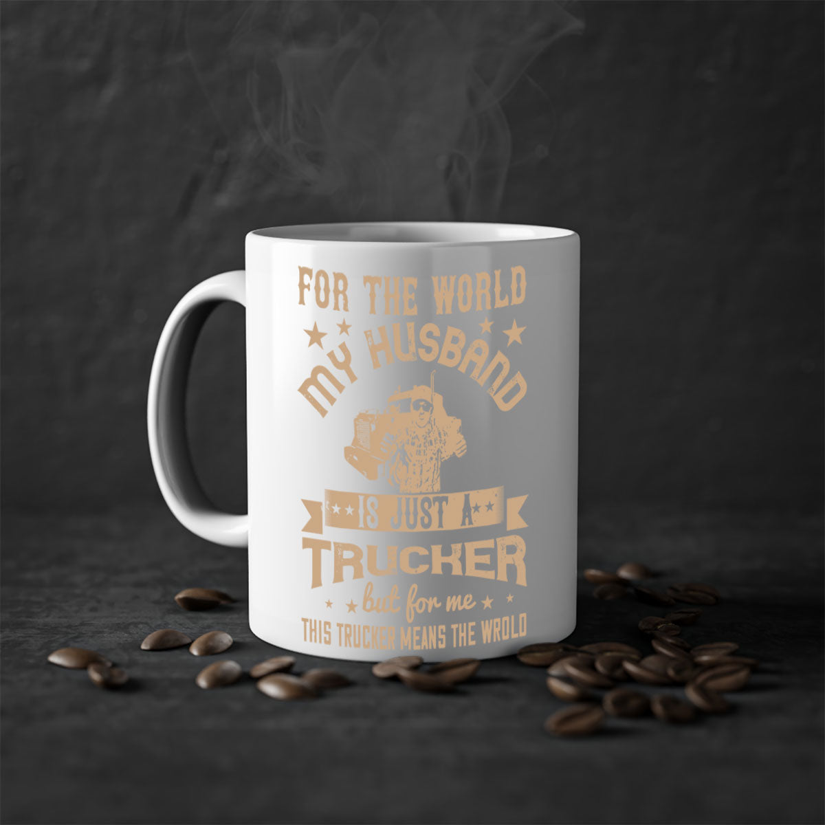 Two-tone ceramic mug with colored handle and interior, featuring the phrase 'For the World My Husband Is', available in multiple colors.