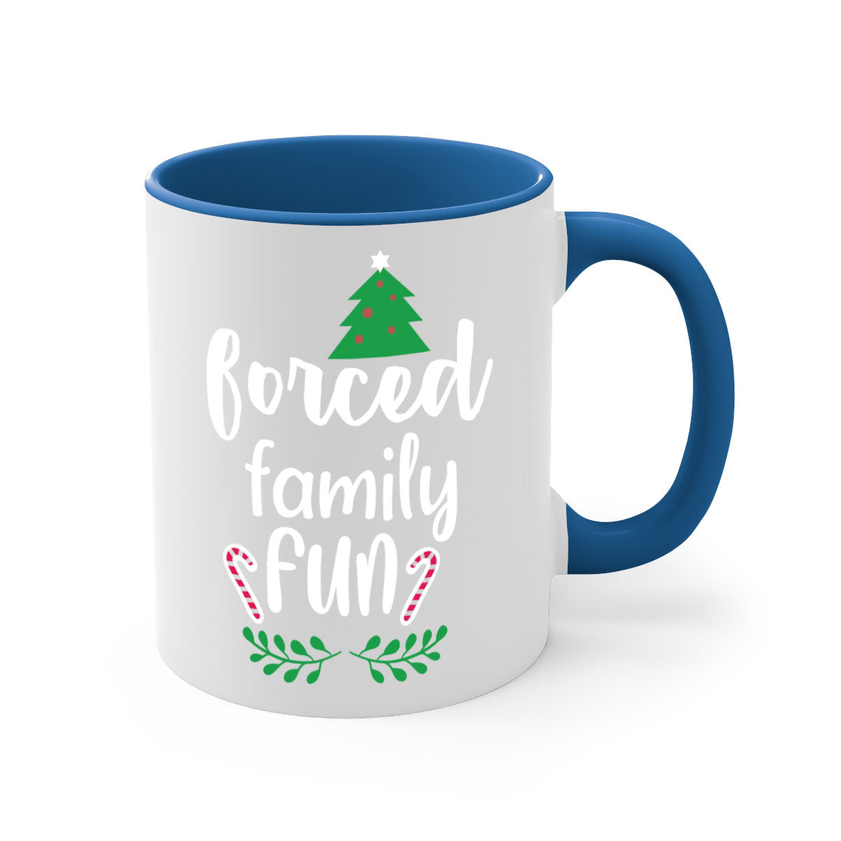 Forced Family Fun Style 213# Christmas Mug with colorful handle and glossy finish, perfect for coffee or tea.