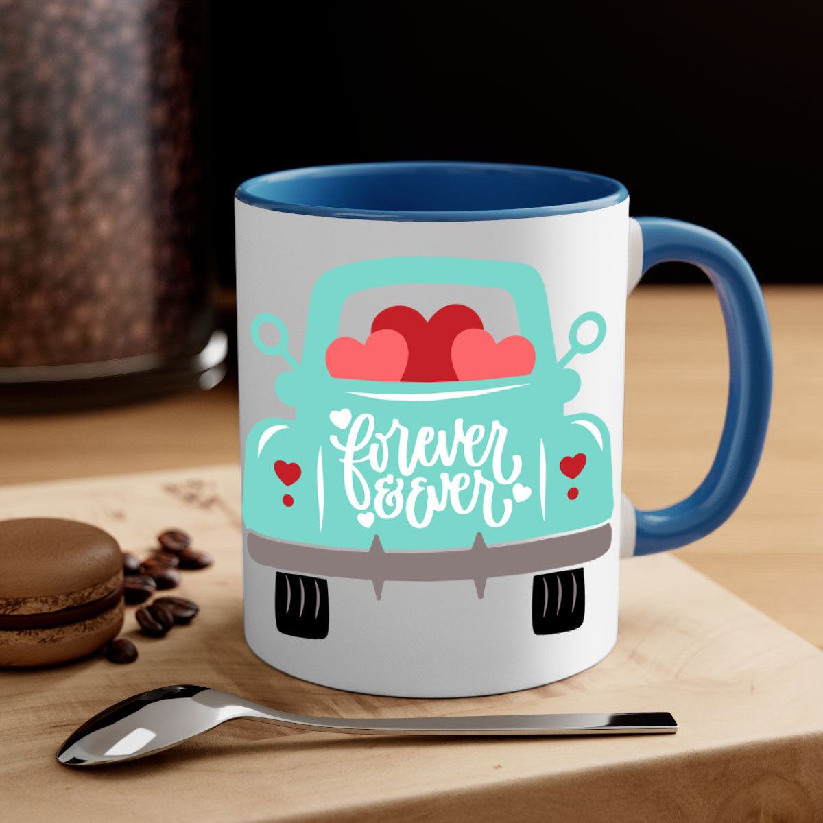Forever Ever 27# Mug with colorful handle and glossy finish, available in multiple colors and sizes.