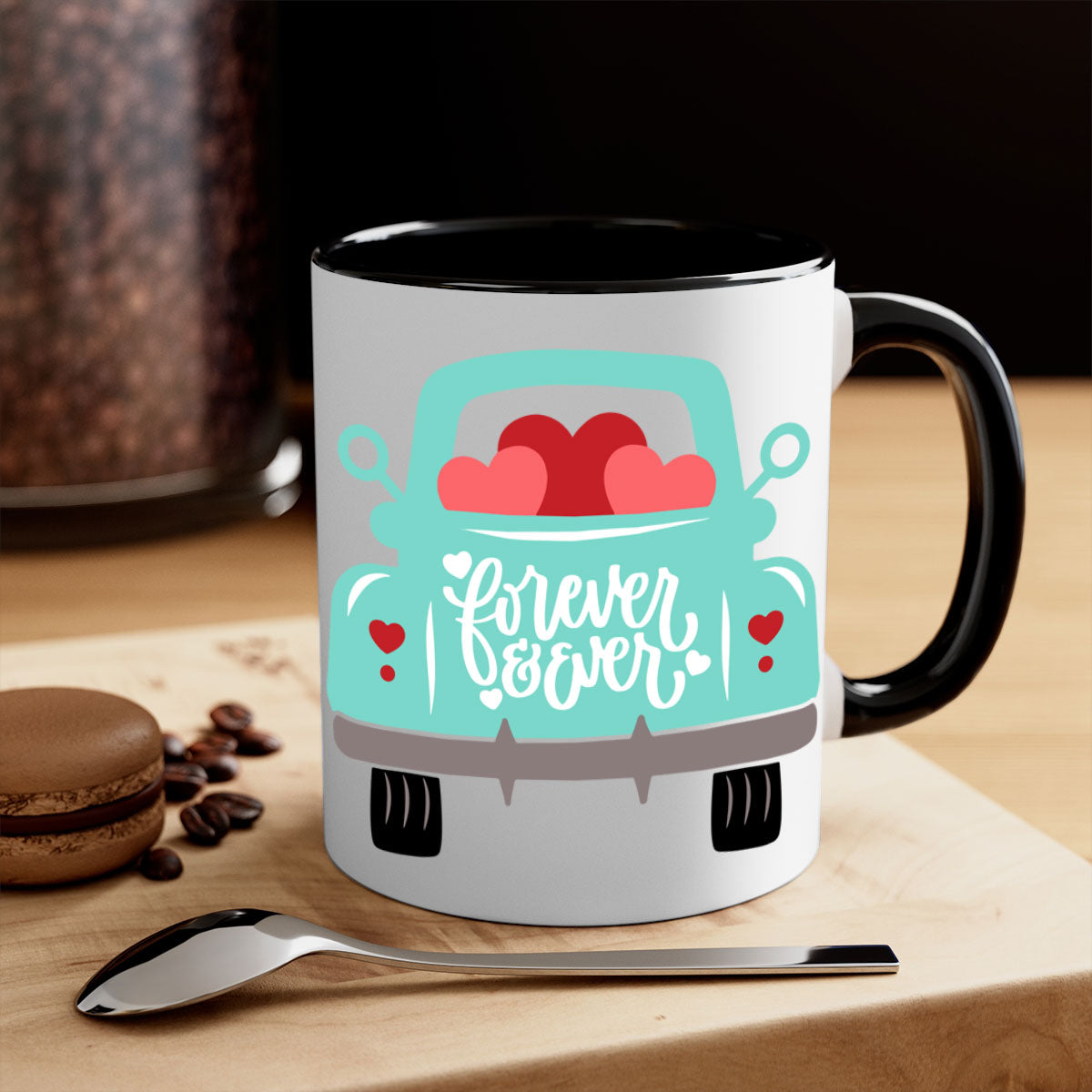 Forever Ever 27# Mug with colorful handle and glossy finish, available in multiple colors and sizes.